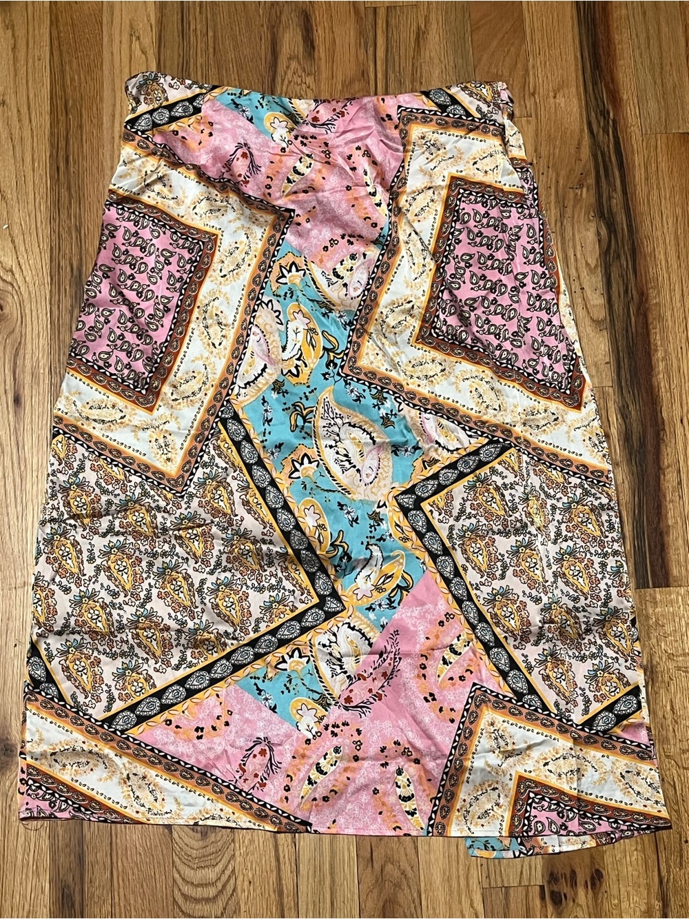 Zaful Patchwork Paisley Wrap Midi Skirt Size 8 NWT Side Zipper Boho - Picture 3 of 7